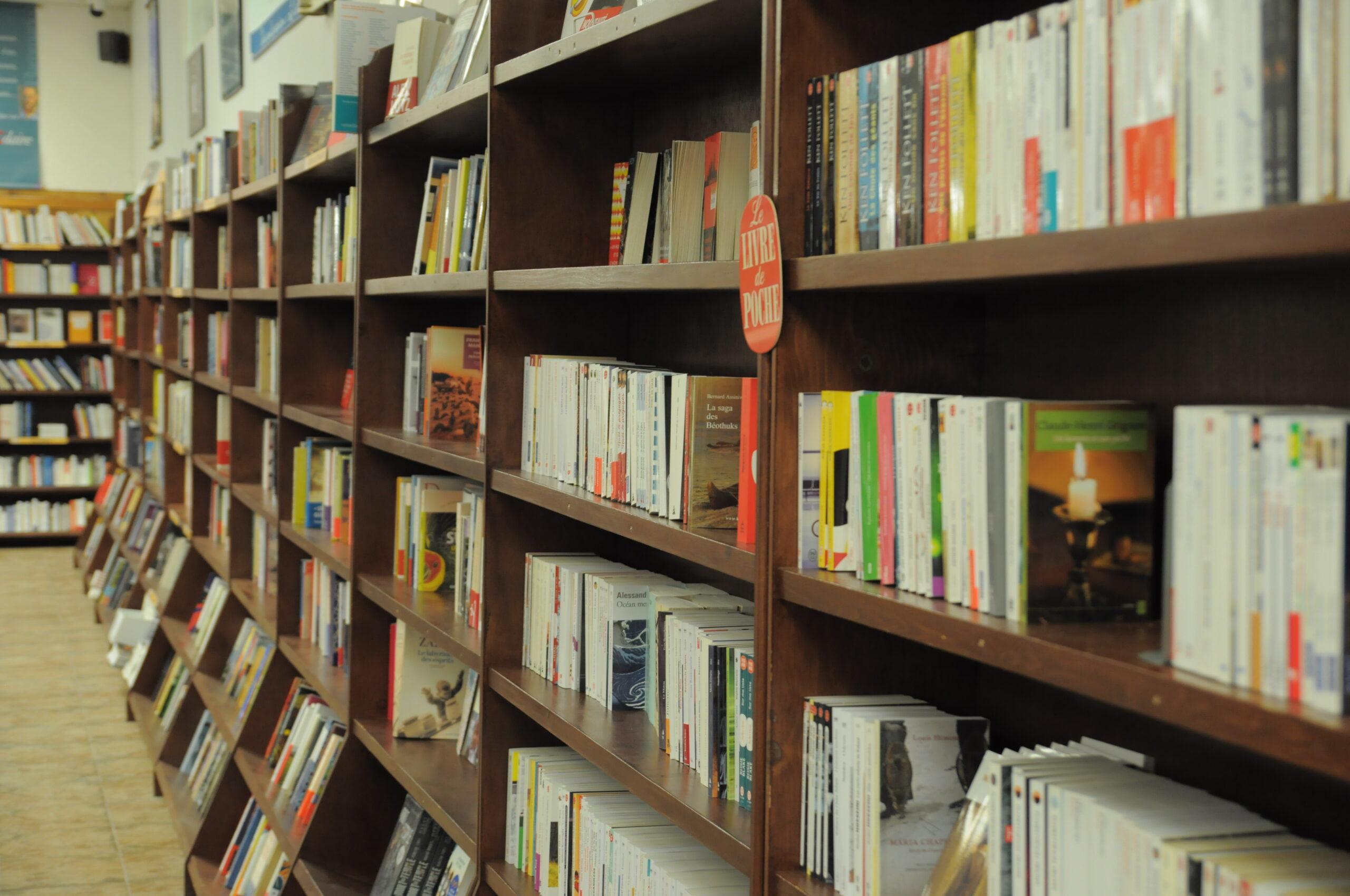 Shelves of books in Les Bouquinistes bookstore