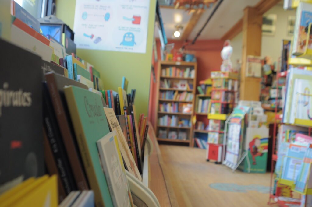 View of bookshelves from Les Bouquinistes